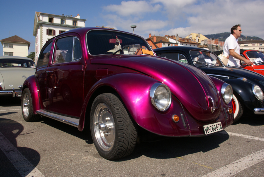 Bright and gaudy VW Beetle, Vevey Retro 2014, Switzerland