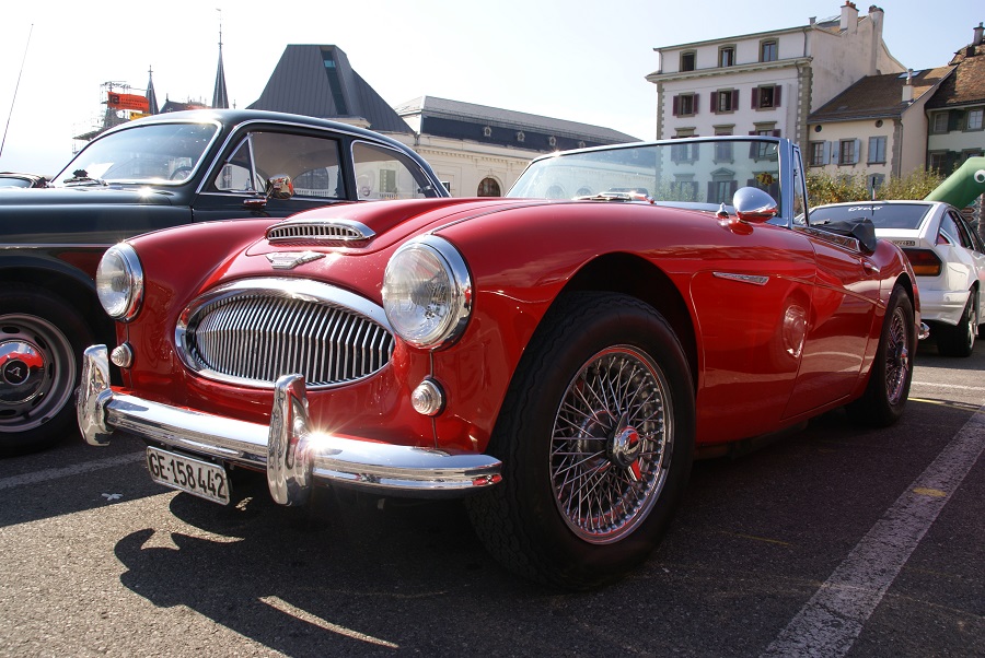 They don't come much more British than this. A red Austin Healey, 2014 Vevey Retro