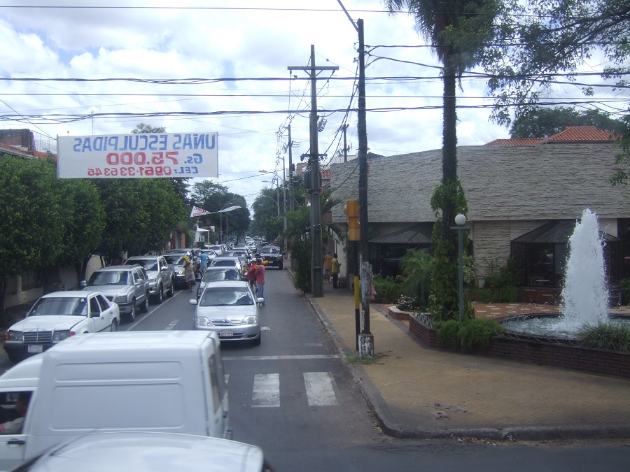 Street sellers and traffic queue, Asuncion, Paraguay
